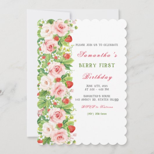 Aardbei 1e verjaardag uitnodiging (Voorkant)