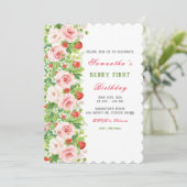 Aardbei 1e verjaardag uitnodiging (Staand voorkant)