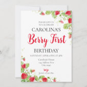 Aardbei 1e verjaardag uitnodiging (Voorkant)