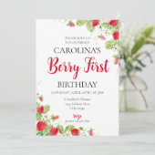 Aardbei 1e verjaardag uitnodiging (Staand voorkant)