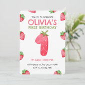 Aardbei 1e verjaardag uitnodiging (Staand voorkant)