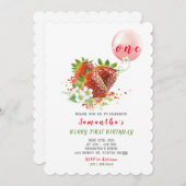 Aardbei 1e verjaardag uitnodiging (Voorkant / Achterkant)