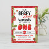 Aardbei 1e verjaardag uitnodiging (Staand voorkant)