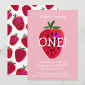 Aardbei 1e verjaardag uitnodiging (Voorkant / Achterkant)