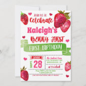 Aardbei 1e verjaardag uitnodiging (Voorkant)