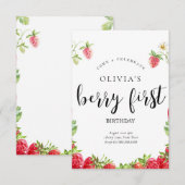 Aardbei 1e verjaardag uitnodiging (Voorkant / Achterkant)