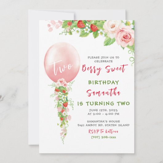 Aardbei 1e verjaardag uitnodiging (Voorkant)