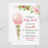 Aardbei 1e verjaardag uitnodiging (Voorkant / Achterkant)