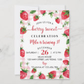 Aardbei 1e verjaardag Uitnodiging Berry Sweet (Voorkant)
