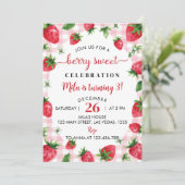 Aardbei 1e verjaardag Uitnodiging Berry Sweet (Staand voorkant)