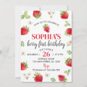 Aardbei 1e verjaardag Uitnodiging Berry Sweet (Voorkant)