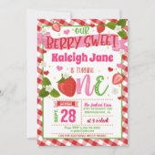 Aardbei 1e verjaardag uitnodiging - Berry Sweet (Voorkant)