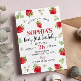 Aardbei 1e verjaardag Uitnodiging Berry Sweet