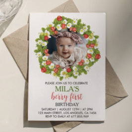 Aardbei 1e verjaardag Uitnodiging Berry Sweet