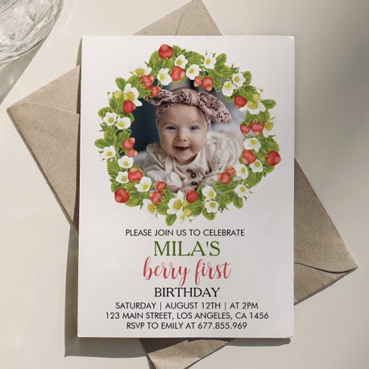 Aardbei 1e verjaardag Uitnodiging Berry Sweet