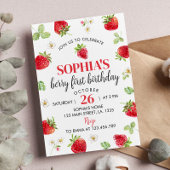 Aardbei 1e verjaardag Uitnodiging Berry Sweet