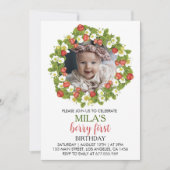 Aardbei 1e verjaardag Uitnodiging Berry Sweet (Voorkant)