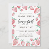 Aardbei 1e verjaardag Uitnodiging eerste Berry Swe (Voorkant)