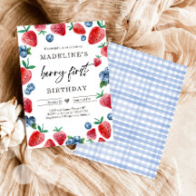 Aardbei 1e verjaardag Uitnodiging eerste Berry Swe