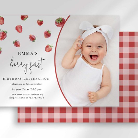 Aardbei 1e verjaardag Uitnodiging eerste Berry Swe