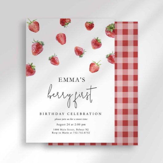 Aardbei 1e verjaardag Uitnodiging eerste Berry Swe
