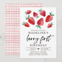 Aardbei 1e verjaardag Uitnodiging eerste Berry Swe