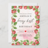 Aardbei 1e verjaardag Uitnodiging eerste Berry Swe (Voorkant)