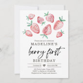 Aardbei 1e verjaardag Uitnodiging eerste Berry Swe (Voorkant)