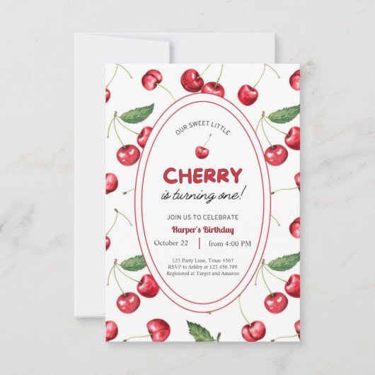 Aardbei 1e verjaardag Uitnodiging eerste Berry Swe (Voorkant)