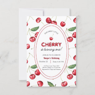 Aardbei 1e verjaardag Uitnodiging eerste Berry Swe
