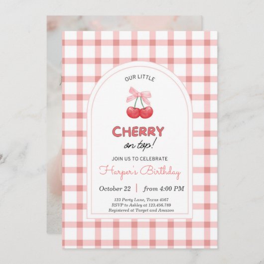 Aardbei 1e verjaardag Uitnodiging eerste Berry Swe (Voorkant / Achterkant)