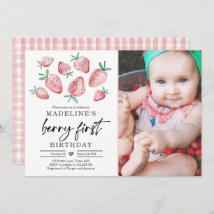 Aardbei 1e verjaardag Uitnodiging eerste Berry Swe