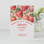 Aardbei 1e verjaardag uitnodiging in de zomer (Staand voorkant)