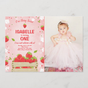 Aardbei 1e verjaardag Uitnodiging op zomervakantie