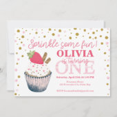 Aardbei 1e verjaardag uitnodiging – Sweet Pink "B (Voorkant)