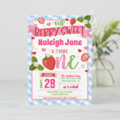 Aardbei 1e verjaardag uitnodiging tot het indienen (Staand voorkant)