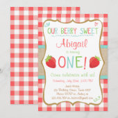 Aardbei 1e verjaardag Uitnodigingszomer Kaart (Voorkant / Achterkant)