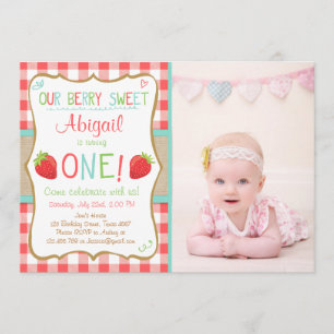 Aardbei 1e verjaardag Uitnodigingszomer Kaart
