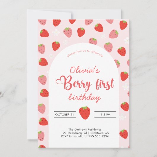 Aardbei 1e verjaardag van Berry eerste verjaardag Kaart (Voorkant)