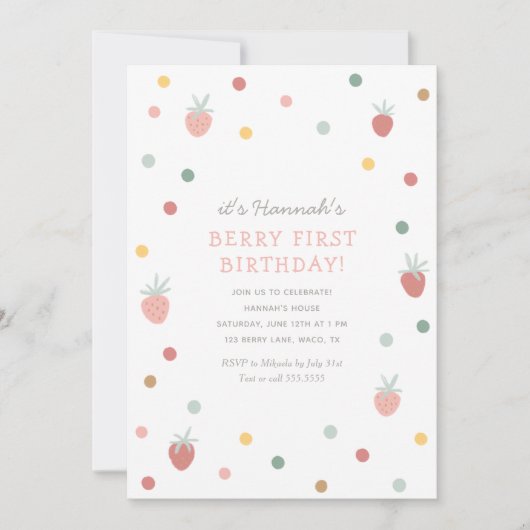 Aardbei 1e verjaardag van Berry eerste verjaardag Kaart (Voorkant)