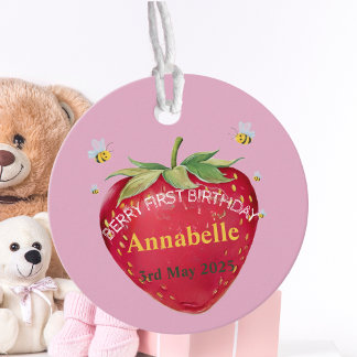 Aardbei 1e verjaardag van Berry First Bedankjes Labels