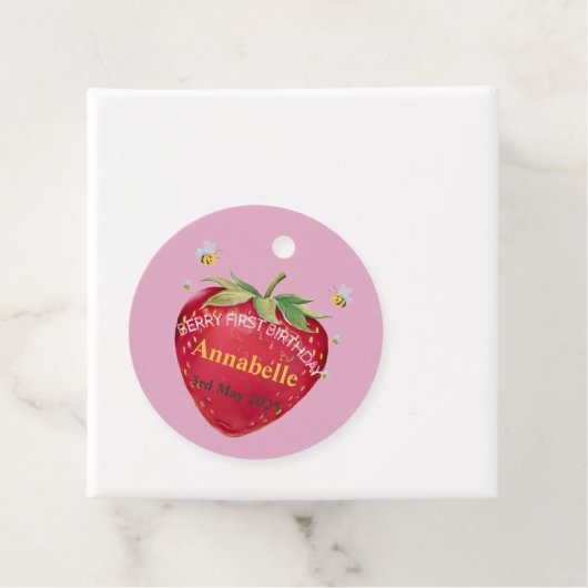 Aardbei 1e verjaardag van Berry First Bedankjes Labels (In situ)