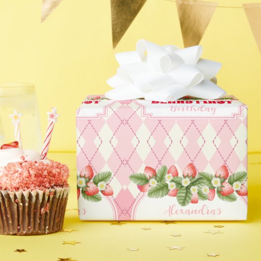 Aardbei 1e verjaardag van Berry First Cadeaupapier (Verjaardagsfeest)