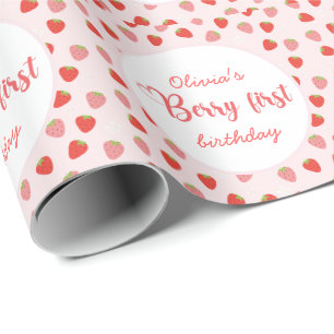 Aardbei 1e verjaardag van Berry First Cadeaupapier