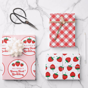Aardbei 1e verjaardag van Berry First Inpakpapier Vel