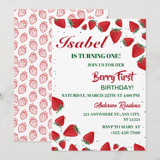 Aardbei 1e verjaardag van Berry First Kaart (Voorkant / Achterkant)