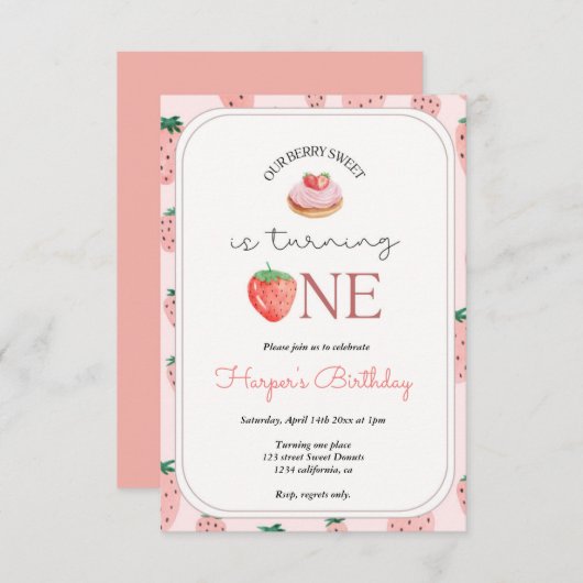 Aardbei 1e verjaardag van Berry First Kaart (Voorkant / Achterkant)