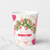 Aardbei 1e verjaardag van Berry First Papieren Bekers (Achterkant)