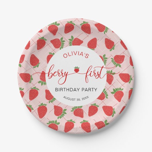 Aardbei 1e verjaardag van Berry First Papieren Bordje (Voorkant)