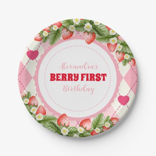 Aardbei 1e verjaardag van Berry First Papieren Bordje (Voorkant)
